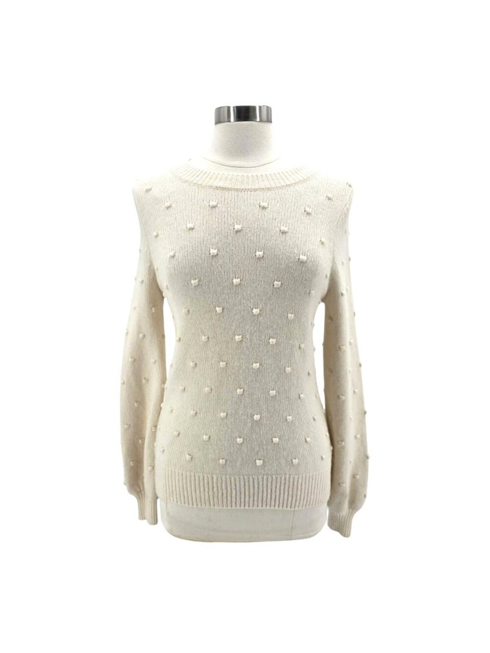 Rachel Zoe Womens Medium Sweater Cashmere Textured Polka Dot Ivory Knit Preppy